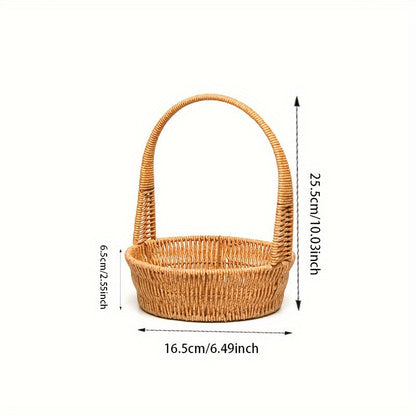 Rattan-Look Plastic Woven Carry Basket with Tall Handle in Small, Medium and Large Size Options