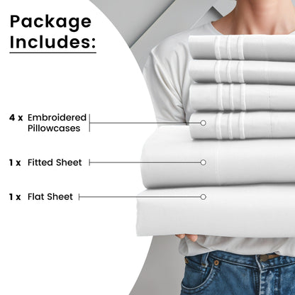 Fitted Sheet Set 6-Piece Brushed Polyester Deep Pocket Bed Sheets 20 Colors Hotel Luxury Bedding with Embroidered Pillowcases