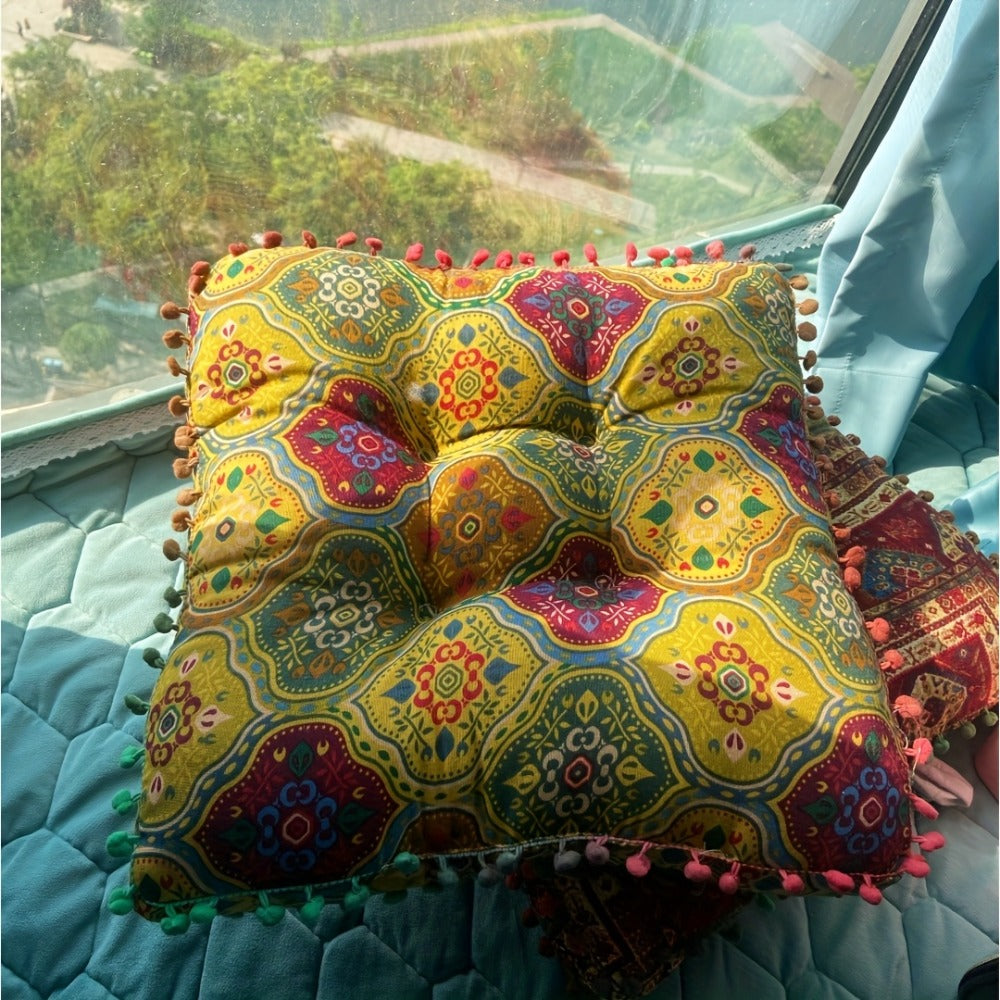 Meditation Floor Cushion Thick Soft Bohemian Moroccan Design Linen Cover Round Pad for Living Room Bedroom Office Yoga Mindfulness Boho Home