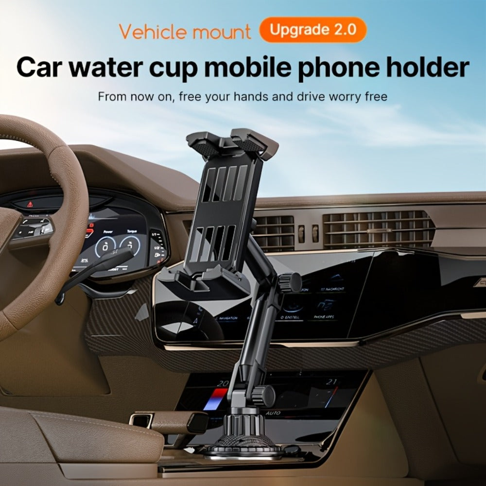 TP08 Cup-Base Car Phone Mount with Expanding Lower Base and Adjustable Clamp for 4–13-Inch Devices