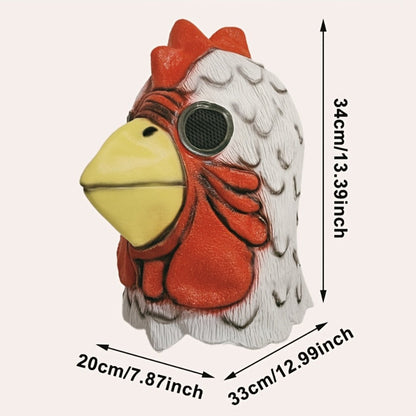 Rooster Latex Halloween Mask Full Head, Funny Chicken Animal Costume Mask with Realistic Combs & Wattle for Halloween Parties