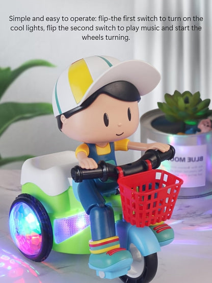 Kids Electric Tricycle Toy Motorcycle with 360° Rotation & Luminous Lights, Push & Power Dual-Mode Stunt Vehicle for Toddlers Boys Girls