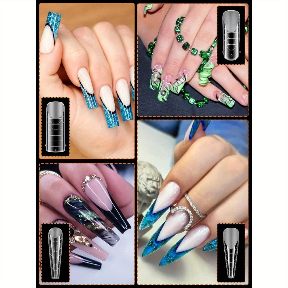 Poly Gel Nail Extension Form Kit – 192pcs Dual Forms, 96pcs Reusable Pads, 8 Shapes Acrylic Mold, Brush Pen