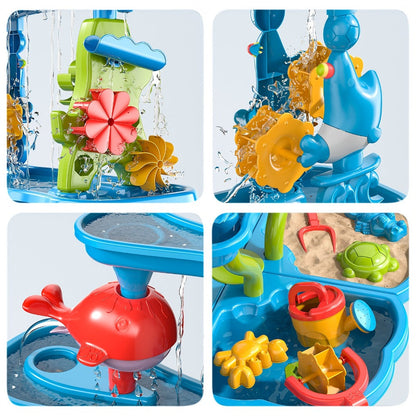 Water Play Table for Kids Double-Sided Waterfall & Beach Sand Zone, Outdoor Sensory Activity Toy for Toddlers Ages 3+