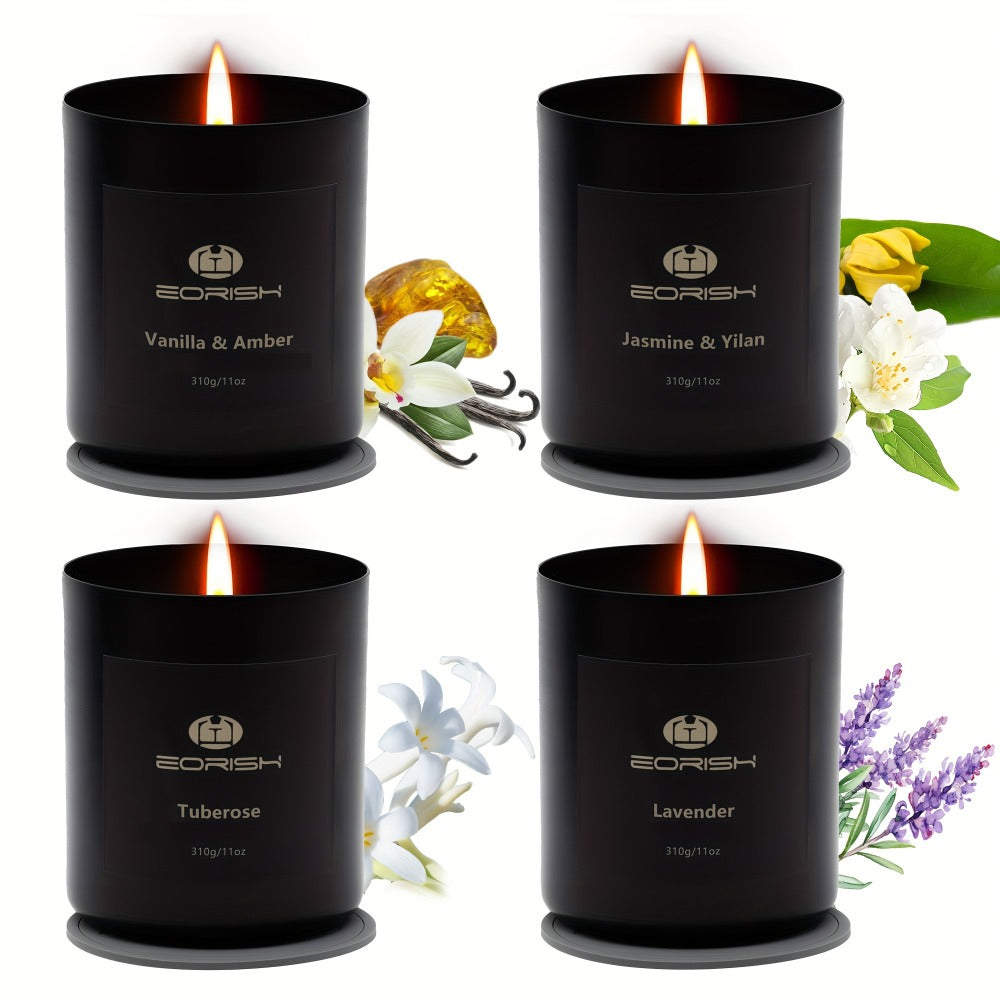 Scented Candle Gift Set 4 Candles 44oz with Crystal Stone Accents and 4 Heat-Resistant for Entryways, Bedrooms and Living Spaces