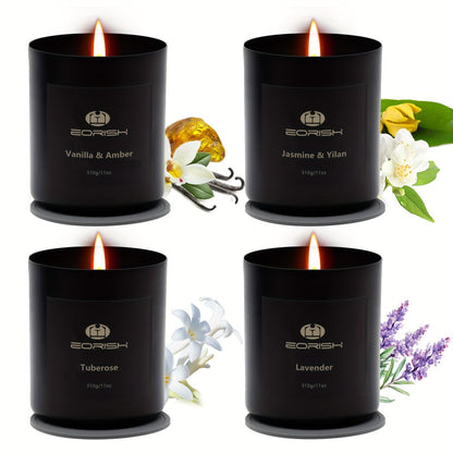Scented Candle Gift Set 4 Candles 44oz with Crystal Stone Accents and 4 Heat-Resistant for Entryways, Bedrooms and Living Spaces