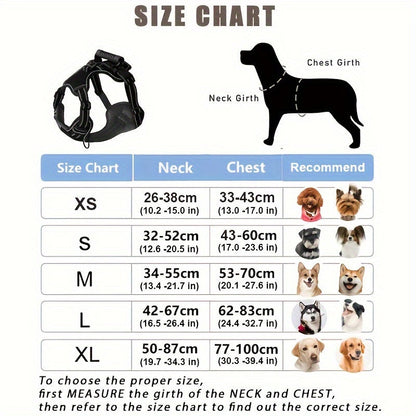 Walking Dog Harness and 5-Foot Leash Set in Five Colors and XS–XL with Front Clip, Top Clip and Handle