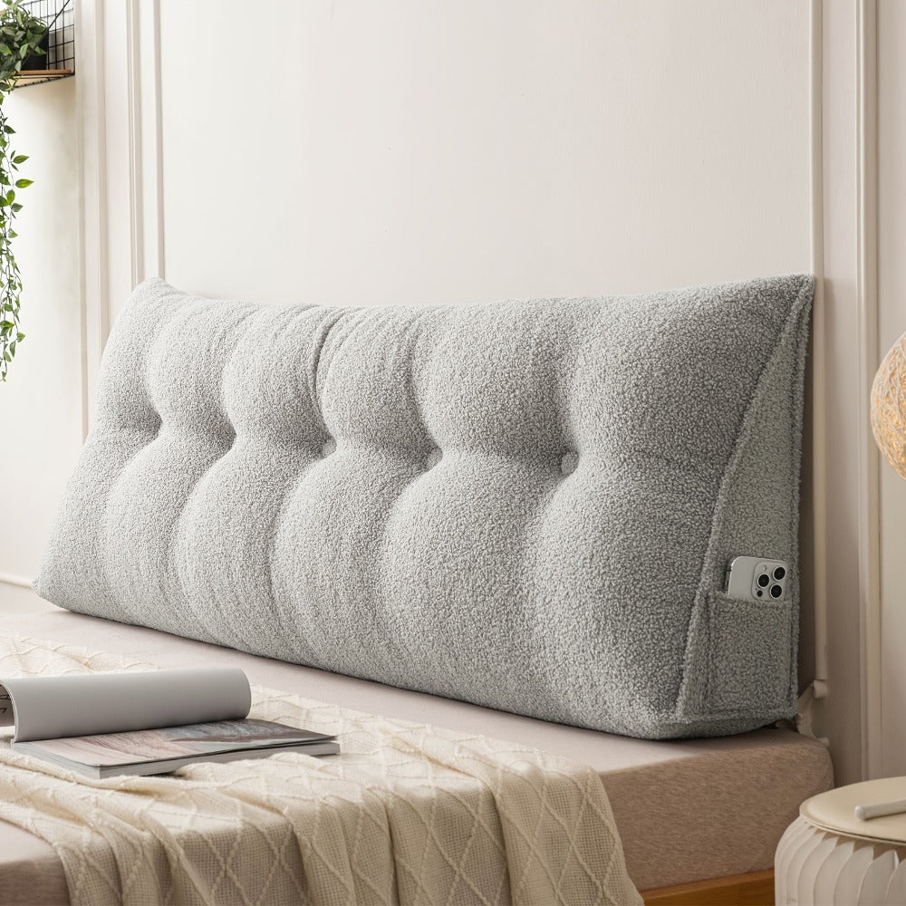 Bed Wedge Pillow Headboard Pillow with Side Pockets Removable Cover Teddy Velvet Reading Pillow Twin Queen King