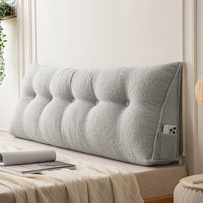 Bed Wedge Pillow Headboard Pillow with Side Pockets Removable Cover Teddy Velvet Reading Pillow Twin Queen King
