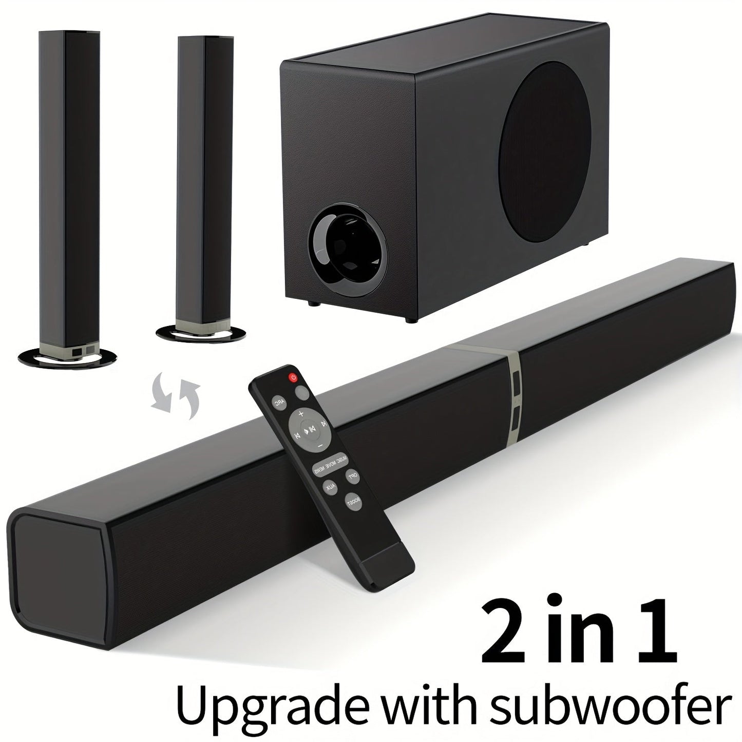 Detachable 31.5-Inch TV Soundbar with Remote, ARC, Optical and AUX Connections and Subwoofer Options