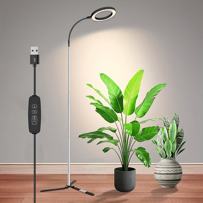 Telescopic Ring LED Plant Lamp with Flexible Gooseneck, 10-65in Pole and Black or White Options