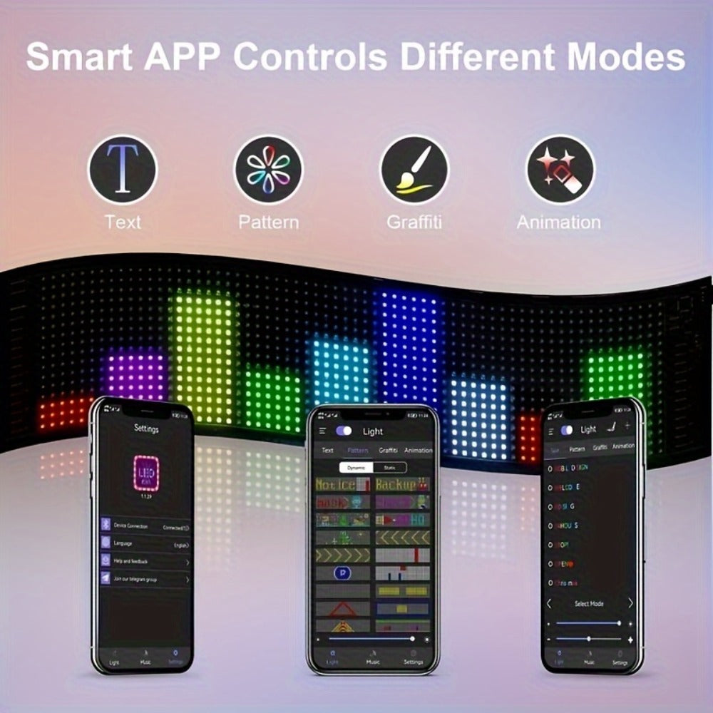 Programmable Flexible LED Matrix Panel Sign, App & Radio Controlled, Dynamic Scrolling Text Pattern & Animation