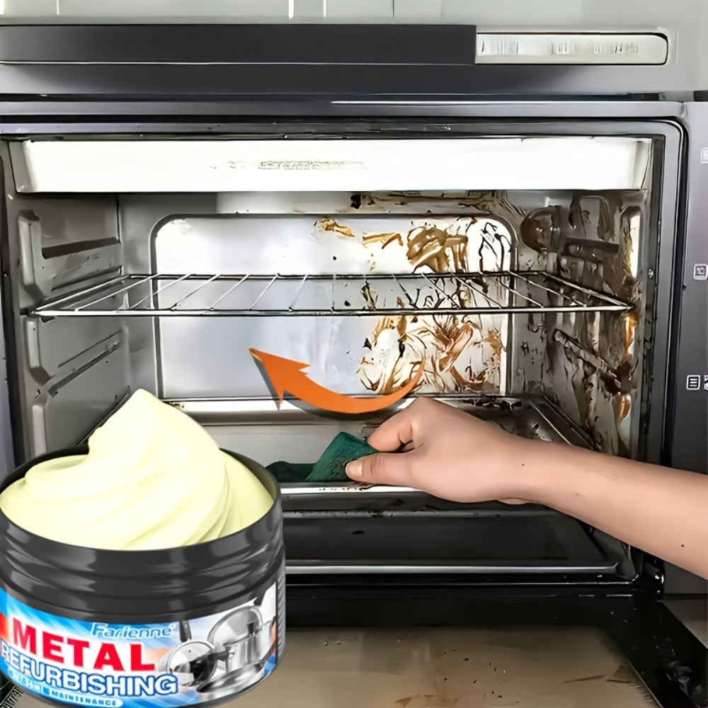 1.01oz Metal Refurbishing Cleaning Paste Tub with One Round Black Scrub Pad for Cookware and Metal Surfaces