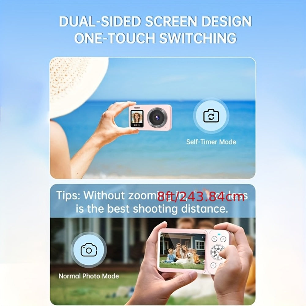 4K Dual Screen Digital Camera 18X Zoom Vlogging Camera with Anti-Shake 64GB Card & 2 Batteries
