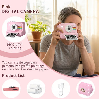 Instant Print Digital Camera with 1-Second Photo Printing, 1080P HD Screen, Selfie & Video Camera