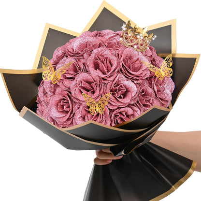 Artificial Flowers Glitter Rose Bouquet in 24 or 36-Piece Sets with Nine Sparkling Color Options