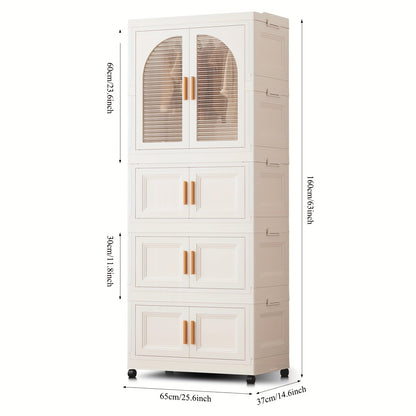 Folding Wardrobe Storage Cabinet on Wheels with Magnetic Door, Hanging Rod & Shelves – 25.6" Wide Portable Closet Organizer