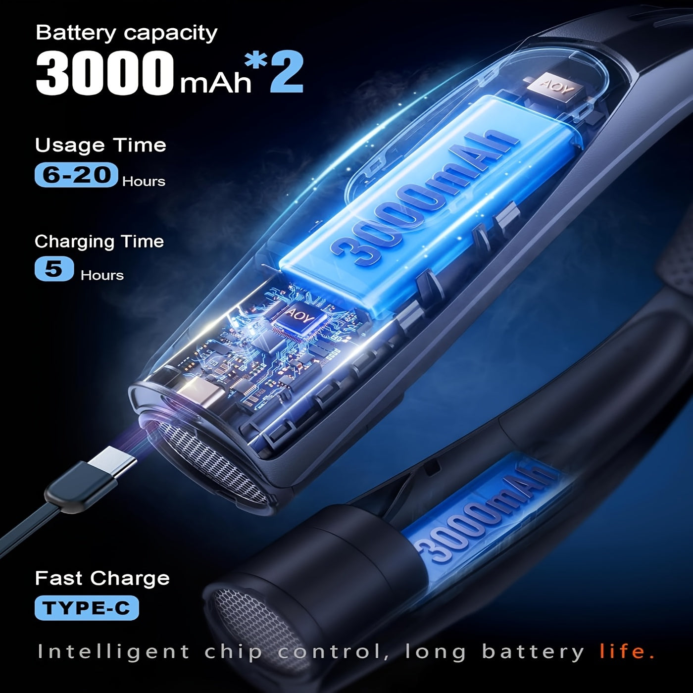 U-Shaped Neck Fan in Black or White with Six-Speed Display, Twin Fan Ends and USB Charging