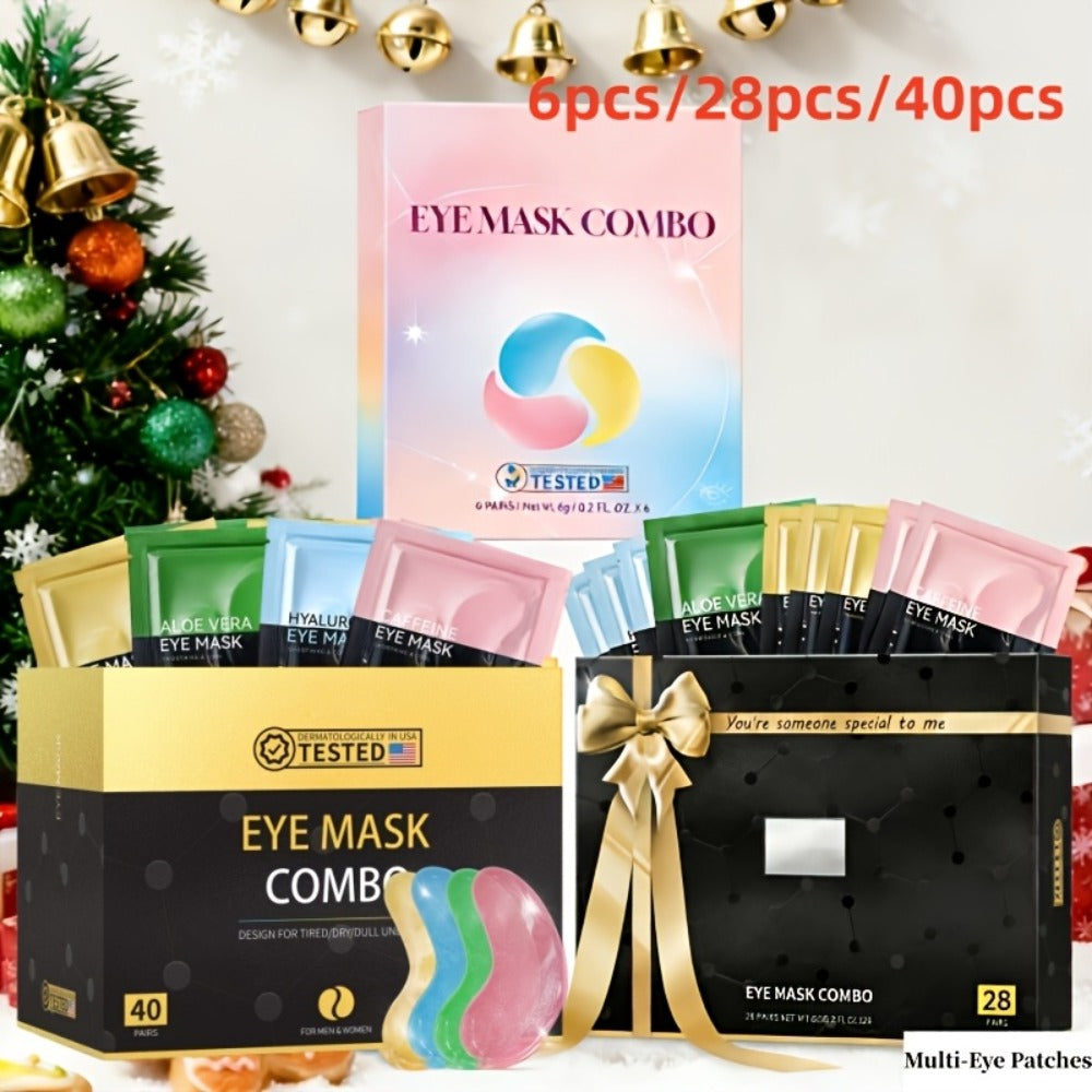 Collagen Eye Mask Patches 40 Pairs – Caffeine & Aloe Vera Under Eye Patches 4 Types Eye SPA Multi-Color Depuff Dark Circle Moisturizing
