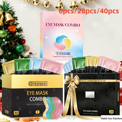 Collagen Eye Mask Patches 40 Pairs – Caffeine & Aloe Vera Under Eye Patches 4 Types Eye SPA Multi-Color Depuff Dark Circle Moisturizing