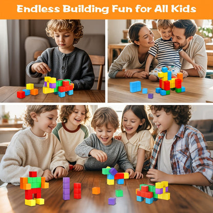 Magnetic Cube Building Blocks 35 Pcs for Toddlers Rainbow Sensory STEM Toy Ages 3-5, Safe Large Sealed Magnet Blocks for Boys & Girls