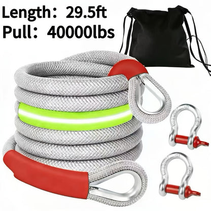 Recovery Tow Strap Heavy Duty – Up to 48000 LBS Break Strength, Kinetic Tow Rope with 2 D-Ring Shackles, Reflective Safety Flag & Storage