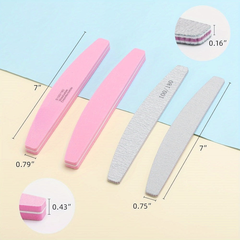 Nail Files and Buffers Professional 100 180 Grit Double-Sided Sanding Boards Reusable Polishing Blocks for Manicure Pedicure Salon Home Use