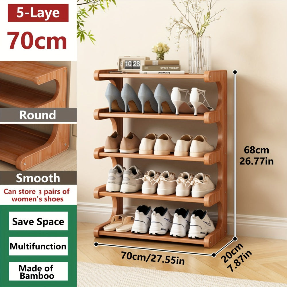 Shoe Rack Wood-Grain Freestanding Organizer with 3-Tier, 5-Tier or 6-Tier Brown Height Options