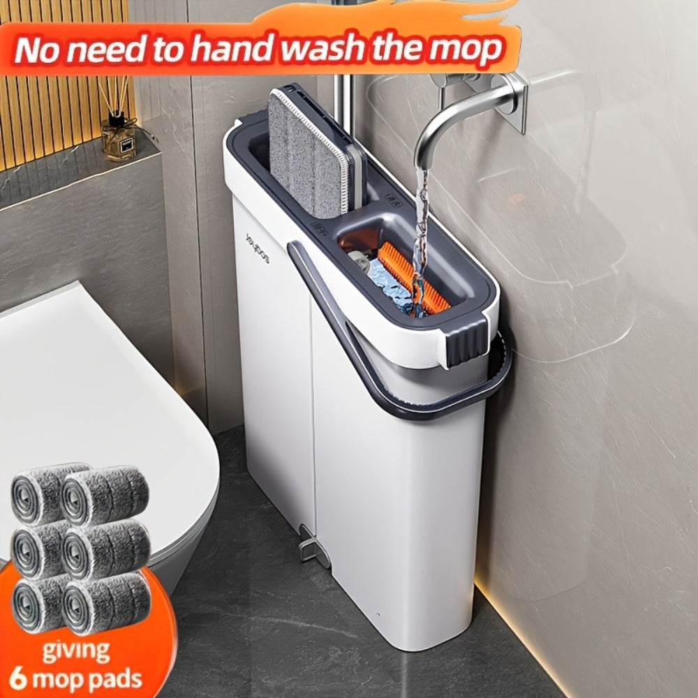 Flat Mop and Bucket System with Washable Reusable Microfiber Pads Dual Bucket Wringer Wet Dry Floor Mop for Hardwood Tile Marble Wall