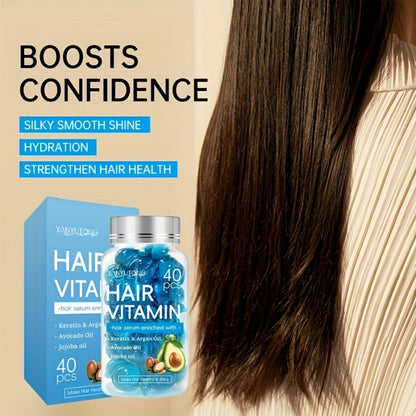 Hair Oil Capsules 40pcs – Keratin Hair Vitamin Essence with Moroccan Argan Oil, Avocado Oil & Jojoba Oil | No-Rinse Deep Nourishing