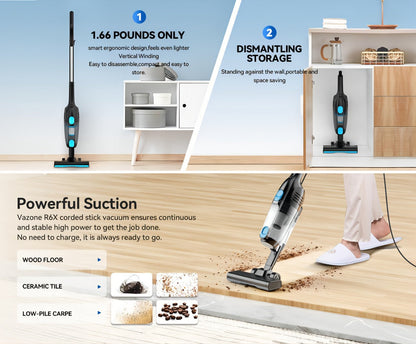 Cordless Stick Vacuum 30KPa 600W Motor 68oz Bagless Upright Vacuum Cleaner for House Car Hard Floor Carpet Pet Hair Multi-Color