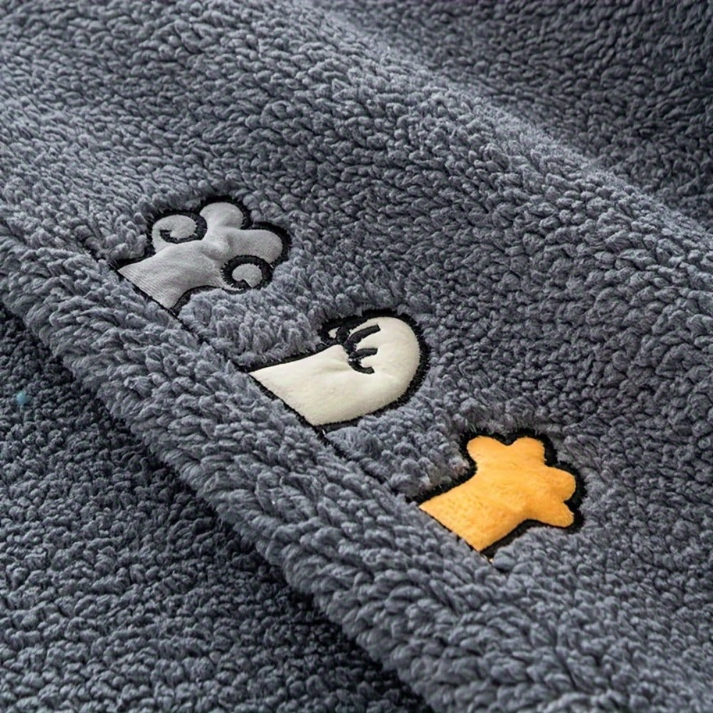 Sofa Cover Thick Plush Shearling Panels with Animal and Bone Embroidery and Backing Detail for 2 to 4 Seats