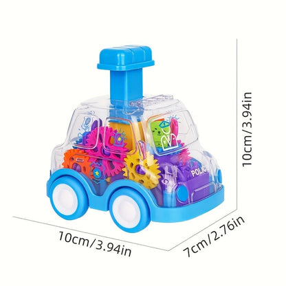 Gear Toy Cars for Toddlers 3-Pack, Transparent Body See-Through Gear Mechanism Push-and-Go Vehicle Set