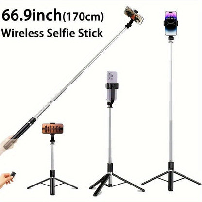 68 Inch Live Streaming Tripod Floor Standing with Wireless Remote, Retractable Selfie Stick, 360° Rotation