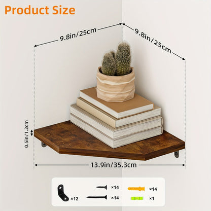 Corner Wall Shelf Set with 13.9-Inch Front Edge, Brown, Black or White Finish and 2, 4 or 6 Pieces