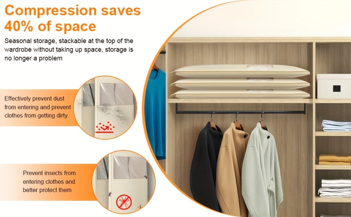 Garment Storage Organizer Bag with Compression Zipper in 35.43 or 43.31 Inch Beige Options