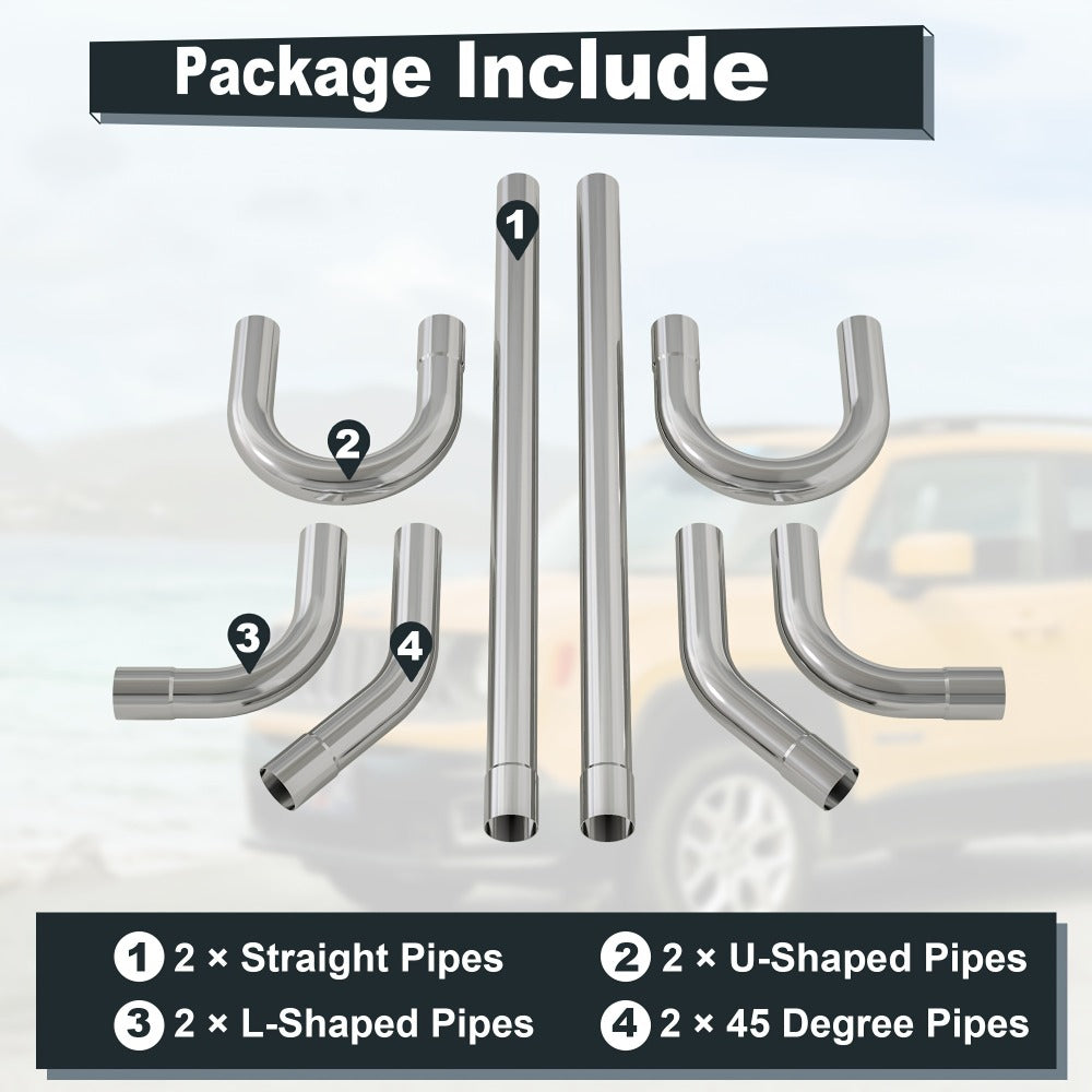 2.5 Inch Exhaust Pipe Kit Mandrel Bend – 8pcs Universal Mild Steel 16 Gauge Tubing with 90° 45° U-Bend & Straight Pipes for Custom Exhaust