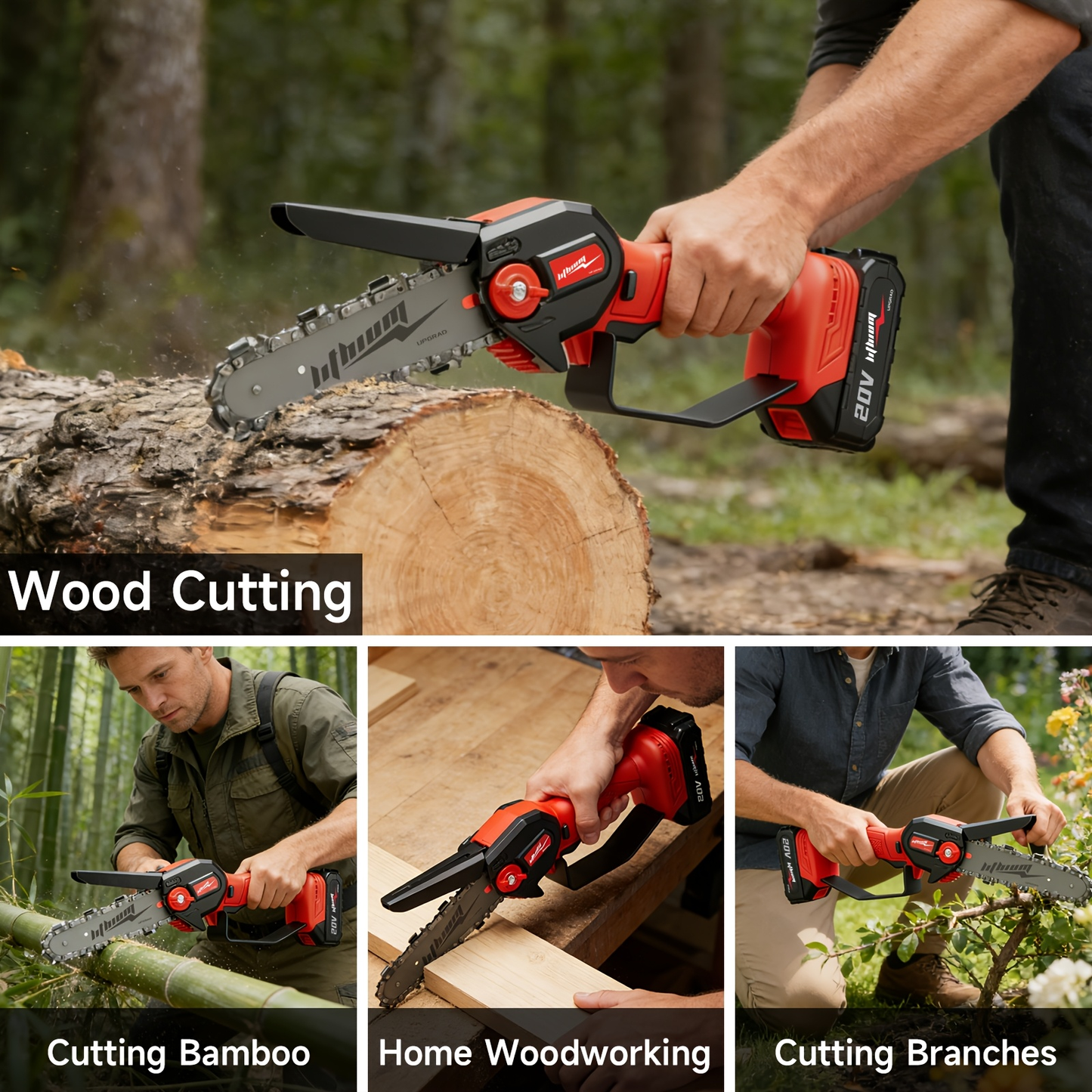 Mini Chainsaw Cordless 4 & 6 Inch Electric - Upgraded Portable Battery Chainsaw with Safety Lock