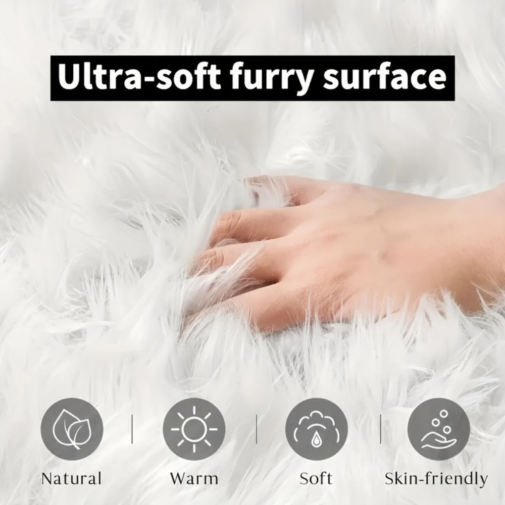 Area Rug, Wavy-Edge Imitation Plush Accent Carpet in White, Gray or Khaki with Three Size Options
