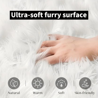 Area Rug, Wavy-Edge Imitation Plush Accent Carpet in White, Gray or Khaki with Three Size Options