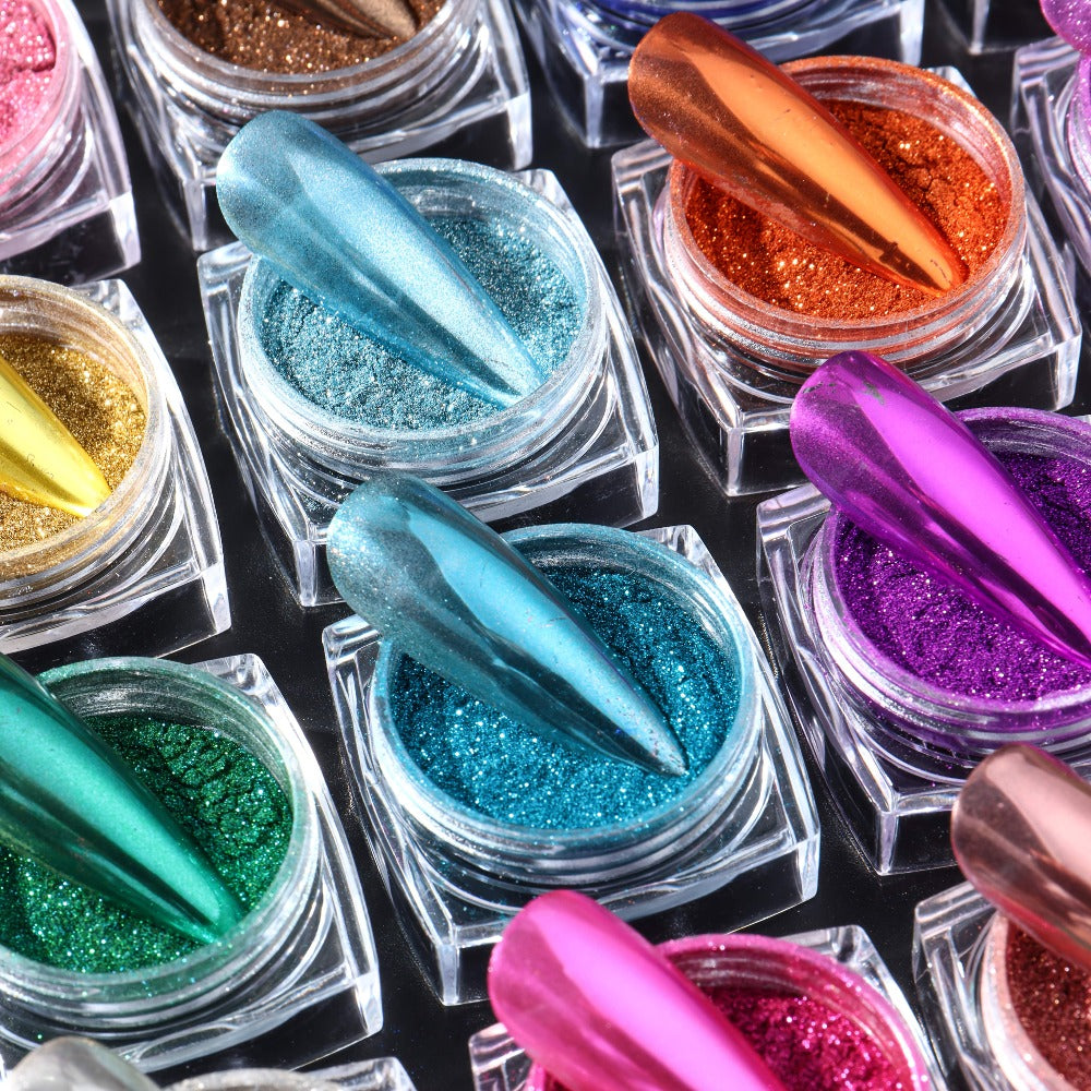 Chrome Holographic Nail Powder Set 36 Colors, Mirror Chrome Glitter Pigment Dust Kit for Gel Nails Acrylic