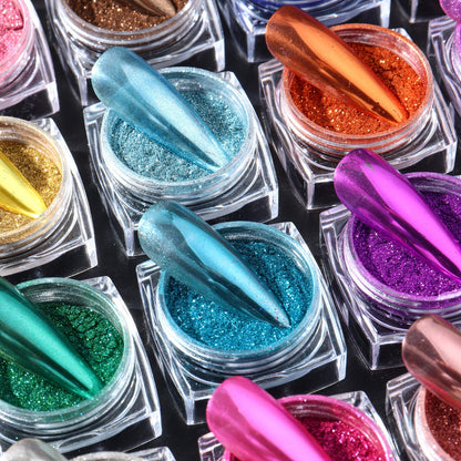 Chrome Holographic Nail Powder Set 36 Colors, Mirror Chrome Glitter Pigment Dust Kit for Gel Nails Acrylic