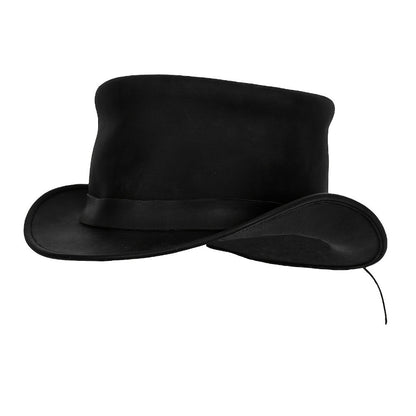 Genuine Leather Top Hat Steampunk – Shapeable Wide Brim Gentleman Hat for Men Women, Halloween Costume Topper, Deadman Victorian Derby Hat