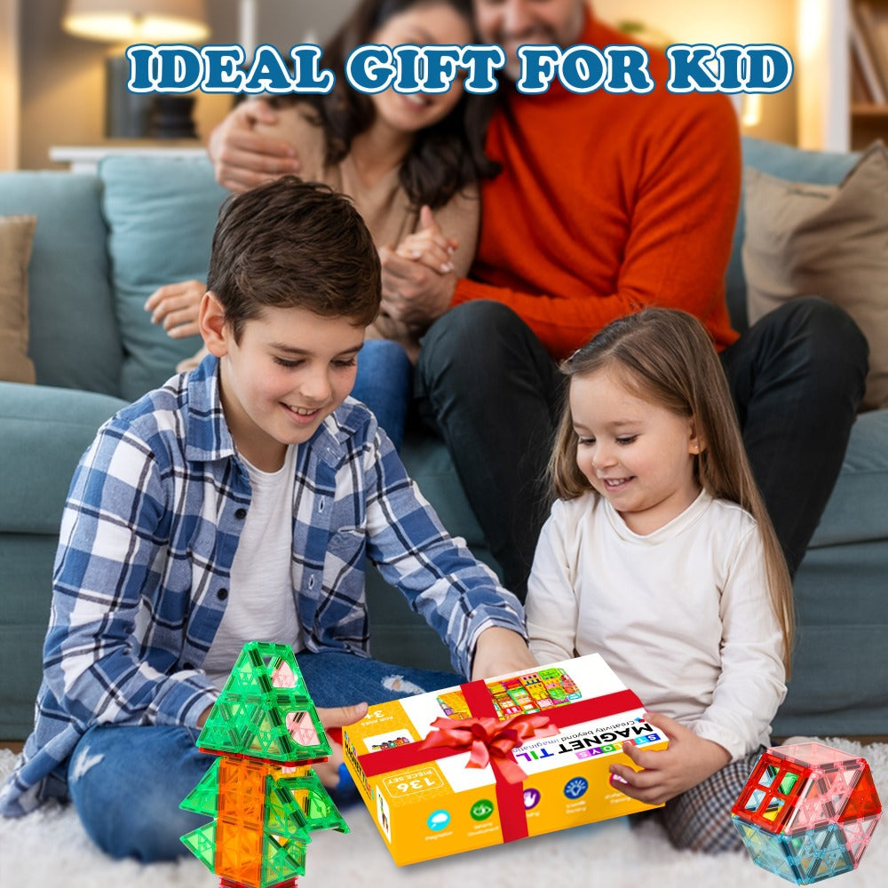Magnetic Tiles Building Set for Kids 3 4 5 6 7 8 – 80 106 136 205pcs Clear 3D Magnet Building Blocks STEM Educational Toy Child-Safe ABS