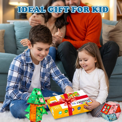 Magnetic Tiles Building Set for Kids 3 4 5 6 7 8 – 80 106 136 205pcs Clear 3D Magnet Building Blocks STEM Educational Toy Child-Safe ABS
