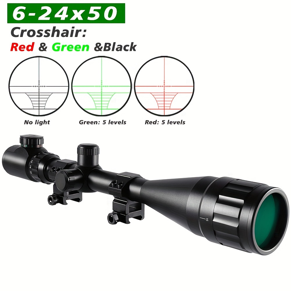 6-24X50 AO Rifle Scope with Illuminated Red Green Reticle, Long Range Hunting Scope for 20mm Picatinny Rail Mount