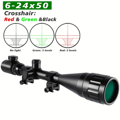 6-24X50 AO Rifle Scope with Illuminated Red Green Reticle, Long Range Hunting Scope for 20mm Picatinny Rail Mount