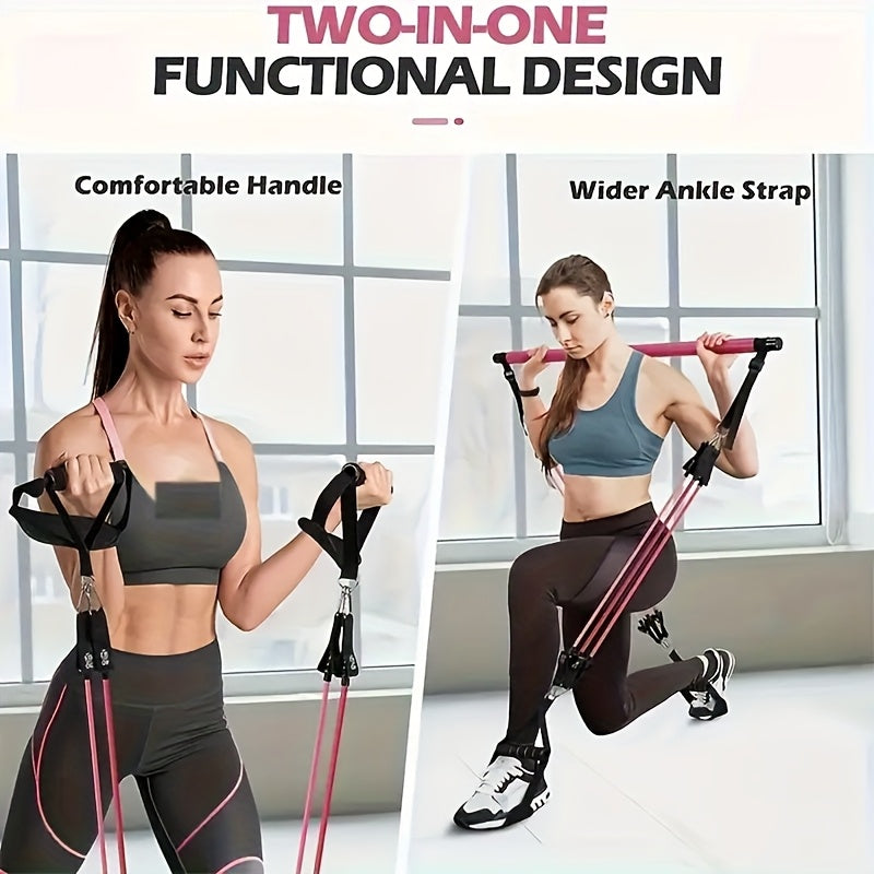 Pilates Bar Kit 14pcs with Resistance Bands & Tension Belt – Multifunctional Fitness Pedal Puller Stick for Home Yoga Stretch Training