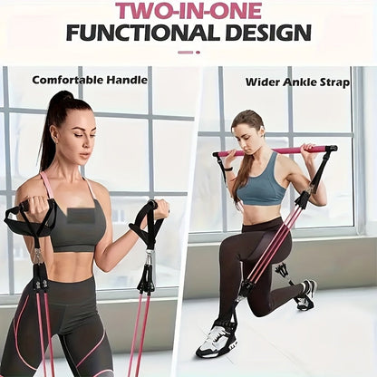 Pilates Bar Kit 14pcs with Resistance Bands & Tension Belt – Multifunctional Fitness Pedal Puller Stick for Home Yoga Stretch Training