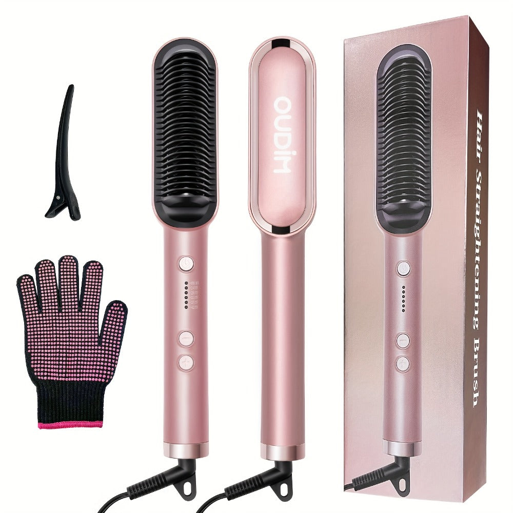 Hair Straightener & Curling Iron Set for Women, Flat Iron Straightening Brush, Anti-Scald, Precise Temperature Control
